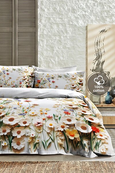 MonoHome 100% Cotton Ranforce Dowry Luxury 5D Digital King Size Double Duvet Cover Set Dancing Roses