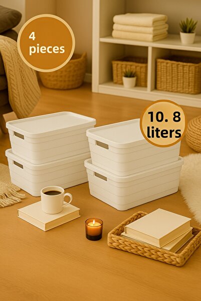 Nesto Home Set of 4 Multi-Purpose Colorful Box with Lid Office Organizer 4X10.8 Liters