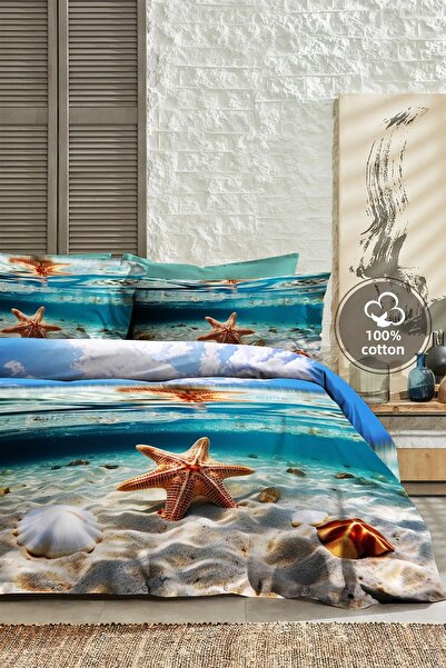 MonoHome 100% Cotton Ranforce Dowry Luxury 5D Digital King Size Double Duvet Cover Set Deep Sea