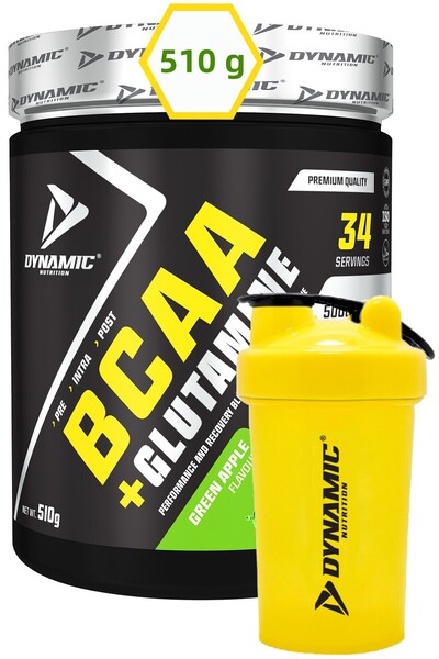 Dynamic Nutrition With Gift - Green Apple Bcaa Glutamine 510 g - 34 Servings - with Added Taurine and Caffeine