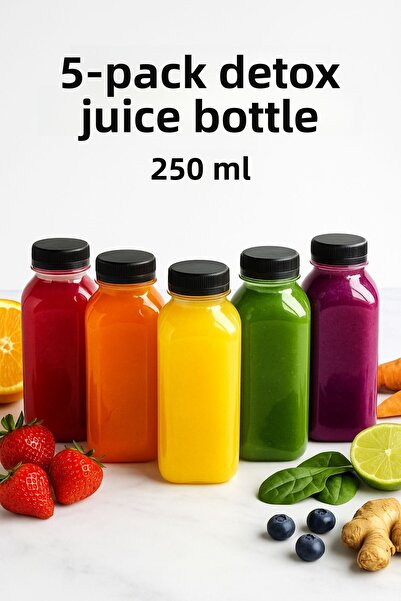 Open Home Concept 5 قطع 250 مل زجاجة عصير السمك من البلاستيك الشفاف المقاوم للتسرب وزجاجة عصير مع زاوية