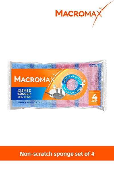 MACRO MAX Anti-Scratch Dishwashing Sponge with Nail Protector 4 Pack, Teflon ...