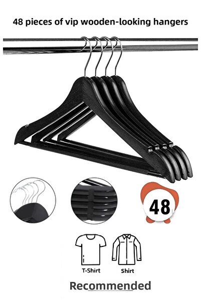 Vip Home Concept Market Ürünleri Umeraș din plastic cu aspect de lemn 48 buc. Umeraș pentru haine negru VIP