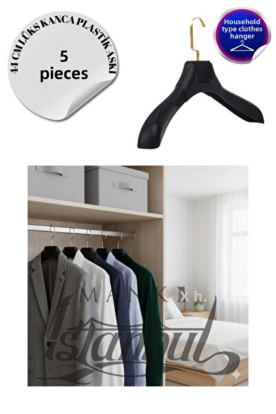 Manken İstanbul 5 БРОЯ За домашно ползване 44 см златен кук Мека черна пластмасова закачалка за палта Закачалка за блузи Закачалка за рокли