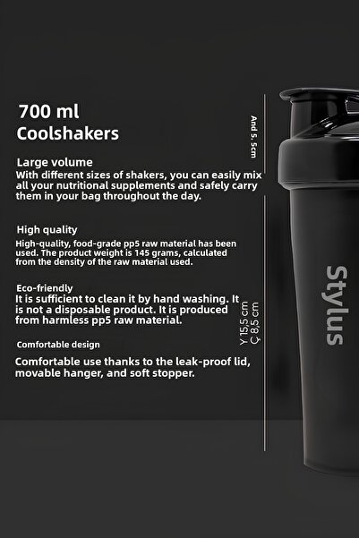 Stylovi Venum 700 ml Transparent Shaker Leak-Proof Lid with Strainer Sports Bottle Healthy Ergonomic