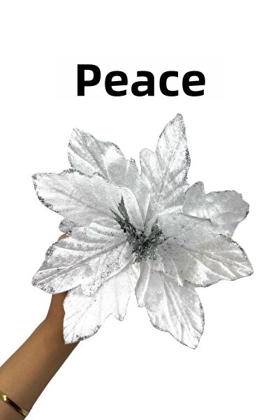 Huzur Party Store Ασημί Λευκό Λουλούδι Αλόγου 21 εκ. Βελούδινο Ασημί Παγιέτες Χριστουγεννιάτικο Πεύκο Πρωτοχρονιάτικο Τεχνητό Λουλούδι Διακόσμηση