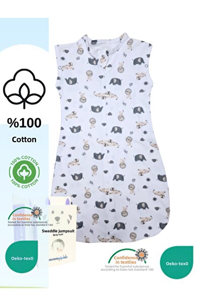 Mommyslab 0-4 Months New Season Patterned Colorful Snap Zippered Jumpsuit Swaddle 100% Cotton (Oeko Tex Cif Certified)