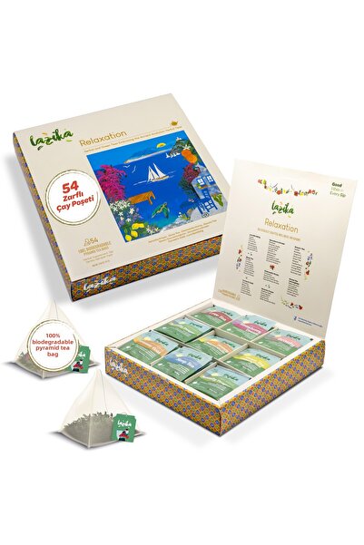 LAZİKA مجموعة شاي الأعشاب المخصصة للاسترخاء - مجموعة هدايا مكونة من 54 قطعة من أكياس الشاي PLA، مجموعة فاخرة