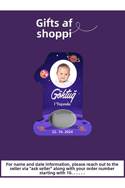 giftshoppi مغناطيس هدايا مصور - مفهوم الفضاء 1 على شكل رقم لعيد ميلاد حديثي ا...