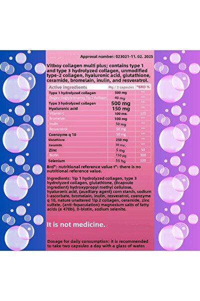 Vitboy Hydrolyzed Collagen Multi Plus 60 Capsules + Prebiotic, Bromelain, Glutathione, Ceramide, Zinc, Biotin