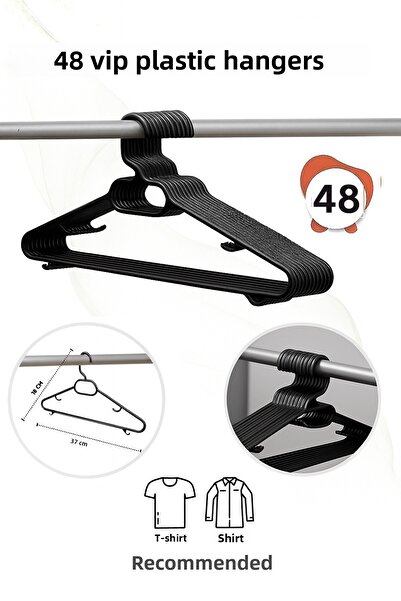 Vip Home Concept Umerașe pentru haine din plastic negru 48 buc. Umerașe pentru haine din plastic negru VIP