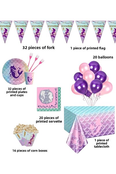 Evabrite Mermaid 32-Piece Birthday Party Set - Mermaid Concept Birthday Table Decorations