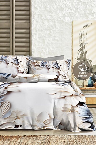 MonoHome 100% Cotton Ranforce Çeyizlik Luxury 5D Digital King Size Double Duvet Cover Set Lilyum