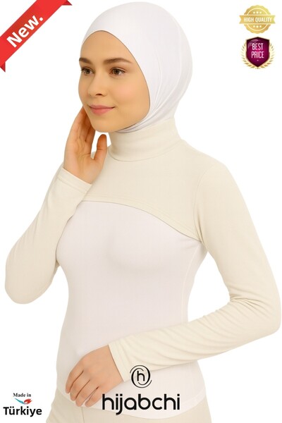 hijabchi Без яка, с ръкави, скромна дреха - рибарска яка, вискоза, ликра - екрю