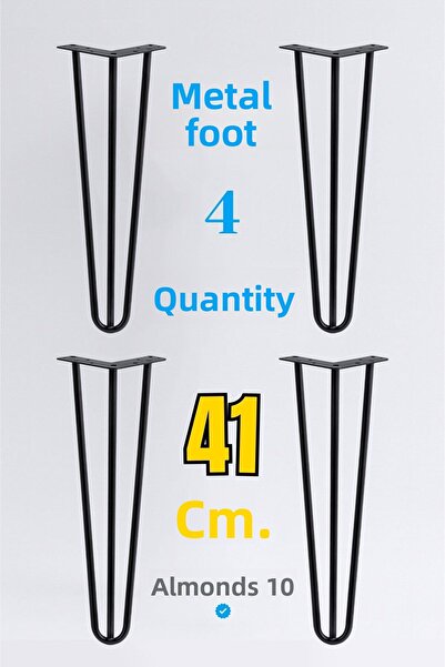 Badem10 Martı Metal 4-Piece Coffee Table Leg Set 41 cm Furniture Support Riser Leg Set Easy Assembly