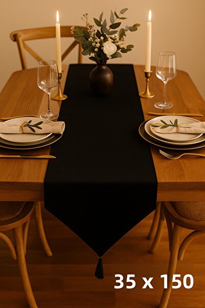 TAKI DERYASI Luxury Runner Tablecloth Rustic Chic Tassels Decorative Table Cover 35X150 cm
