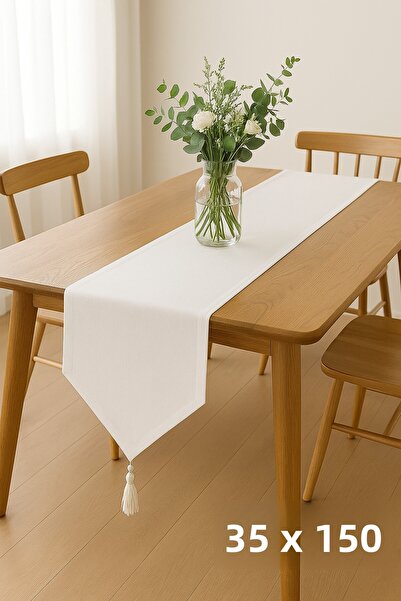 TAKI DERYASI Luxury Runner Tablecloth Rustic Chic Tassels Decorative Table Cover 35X150 cm
