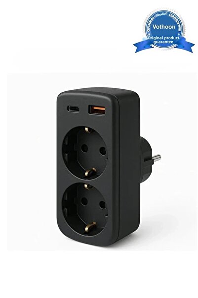 Epilons مقبس متعدد متعدد الاستخدامات مع حماية عالية الجهد، مقبس مزدوج مع منفذ USB واحد ومنفذ Type-C واحد، مقبس متعدد الاستخدامات