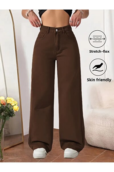 WODDİ Clara Women's Palazzo Loose Fit Comfortable Cut Lycra High Waist Jeans Denim Pants New Season1