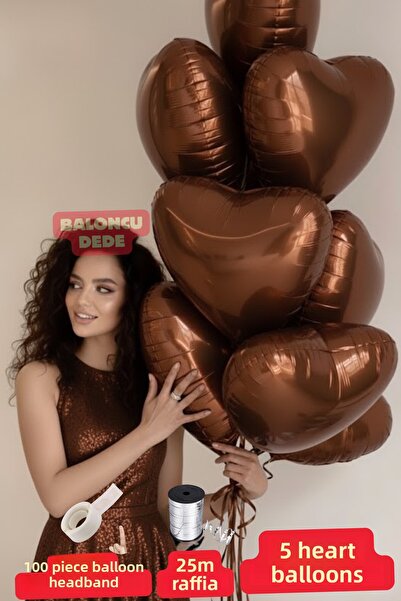 Baloncu Dede بالون فويل على شكل قلب كراميل 5 قطع بالون متوافق مع الهيليوم للح...