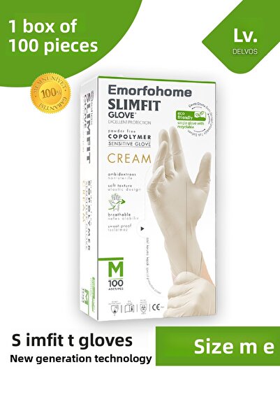 EMORFOHOME Slimfit Disposable Powder-Free White Size m Gloves 100-Piece Exami...