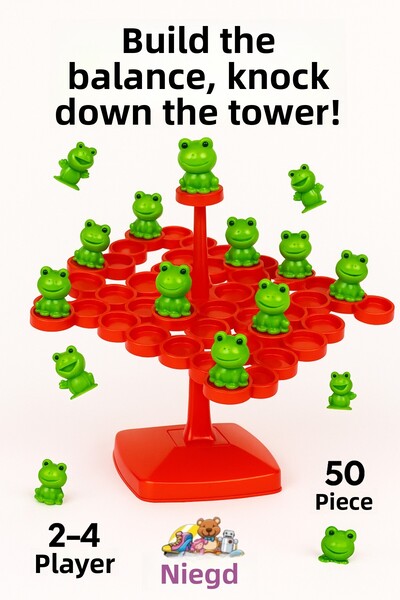 Pshoplay Frog Balance Game – Place the Frog, Knock down the Tower! (50 Pieces)