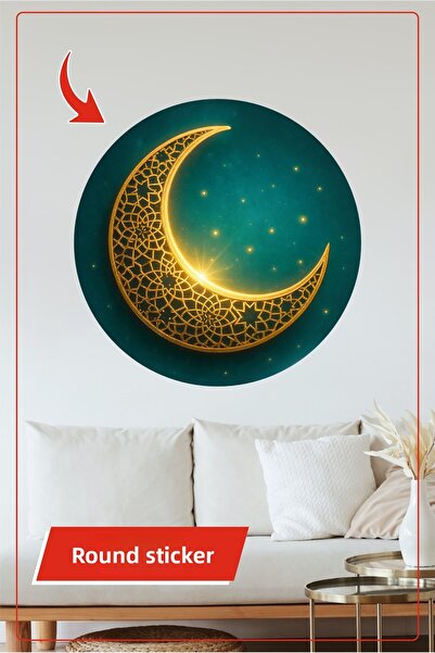 KOSS Dijital Autocolant rotund cu tematică semilună aurie, cu model islamic, ...