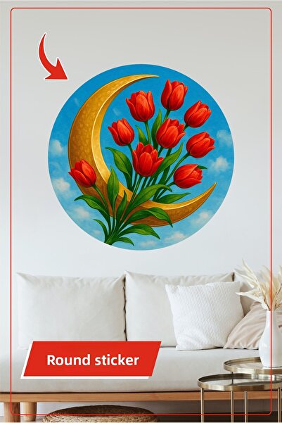 KOSS Dijital Autocolant rotund cu design de lalele Crescent Moon Decal decora...