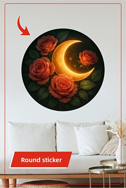 KOSS Dijital Autocolant rotund cu trandafir roșu Crescent Moon Decal decorati...