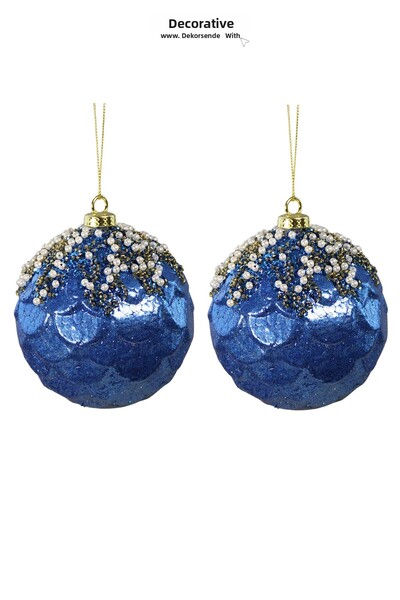 Dekorsende Christmas Ornament Fish Sequin Navy Blue 2-Piece Ball 10 cm