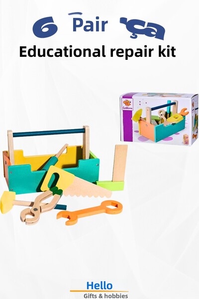 Bonjour Gift & Hobby 6 Piece Repair Kit + Bag Colorful Wooden Children's Repa...
