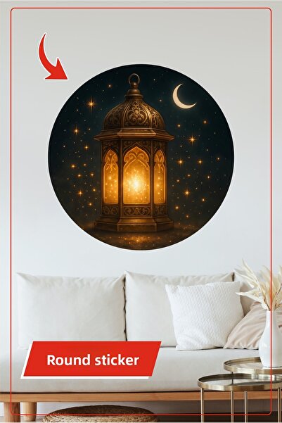 KOSS Dijital Autocolant rotund cu lanternă, lună crescentă, noapte, autocolan...