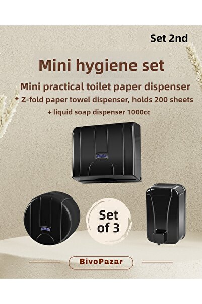 Palex 3-Piece Hygiene Set - Black (Liquid Soap Dispenser + Toilet Paper Dispenser + Z-Fold Towel Dispenser)