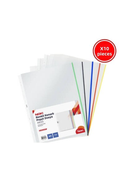 Noki A4 Pouch File, 10 Pieces, 5 X 5 with Colored Edges, Pack of 25