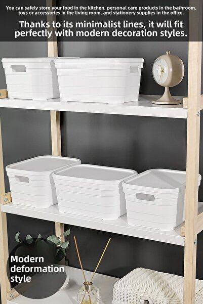 Meleni Home 3 Decorative Pyramid Storage Boxes with Lids - Closet Organizer 3.8 Liters White