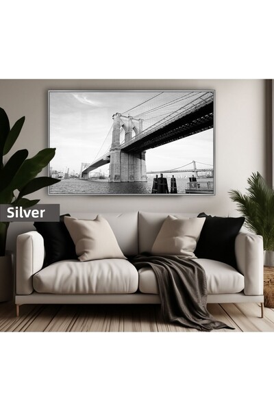 Harikabirev HARİKABİREV | MODEL DE POD MANHATTAN CULOARE ALB&NEGRU | TABLO DE STICLA TEMPLATA CU CADRU ORIZONTAL