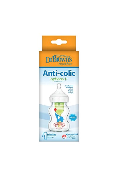 Dr.Brown's 91621 150 مل - زجاجة أطفال ذات فم واسع ومضادة للمغص، زجاج بنمط الفيل