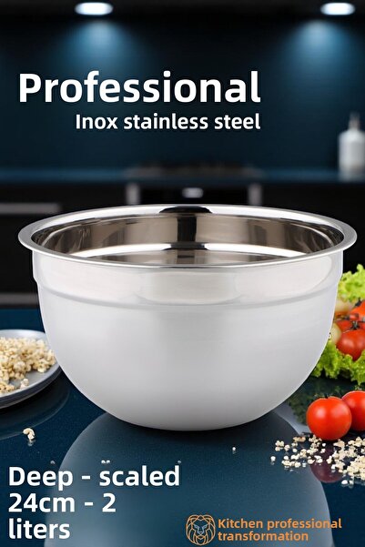 Transformacion Deep Bowl with Stainless Steel Scale - 24 cm 2 Liter Mixing Bowl Professional 304 Stainless Steel 721842
