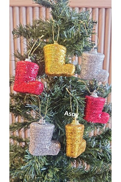 asöy Cizme de Anul Nou cu sclipici aurii roșii argintii - Ornament de pin col...