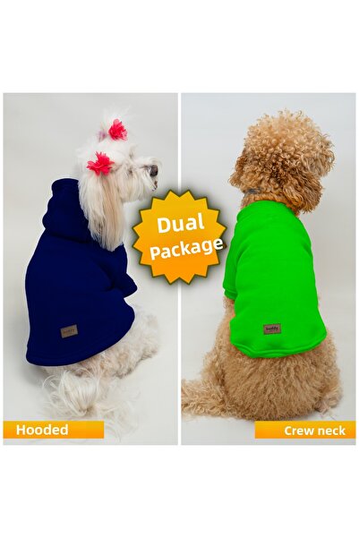 Buddy Store ملابس للقطط والكلاب - غطاء رأس باللون الأزرق الداكن، رقبة دائرية باللون الأخضر، حزمة من قطعتين مصنوعة من القطن بنسبة 100%
