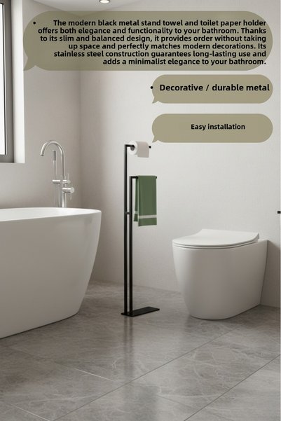 Grandmix Modern Metal Design Pedestal Bathroom Hanger and Toilet Paper Holder Set 105X25X15