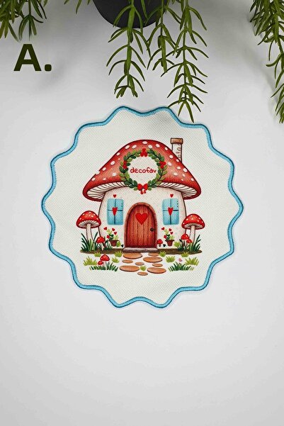 decofav Mushroom Dreams Mushroom House Embroidery Edge Cocktail Napkin 1 Piece