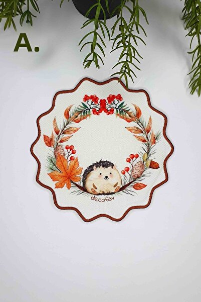 decofav Watercolor Autumn Hedgehog Design Embroidery Edge Cocktail Napkin 1 Piece