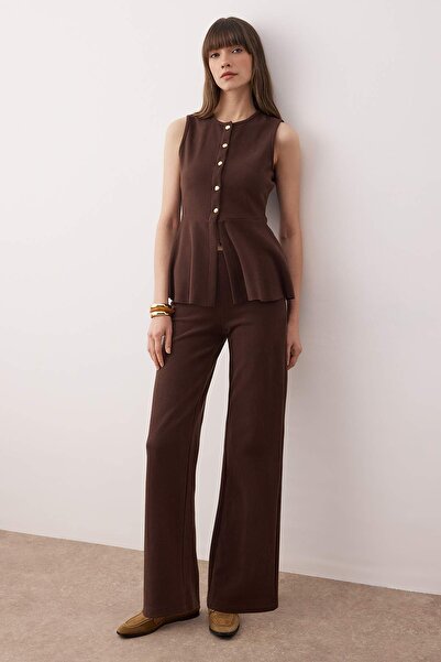 Trendyol Collection Кафяв комплект от блуза и панталон с копчета и широки крачоли/палацо от Солун - TWOAW26AU00092