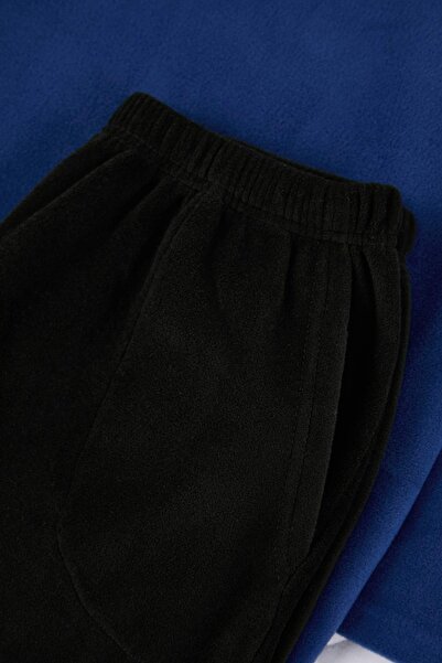 Trendyol Collection Indigo Regular Cut Slogan Embroidered Fleece/Winter Pajama Set Tmnaw26Pt00038