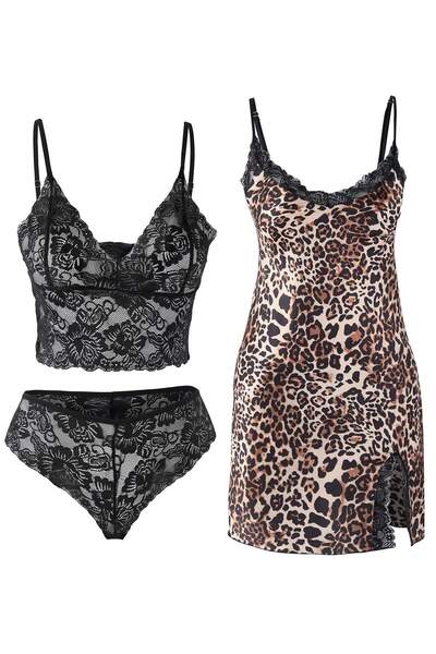 Trendyol Collection Black-Multicolor Leopard Satin Woven Nightgown Thmaw26Gc00011