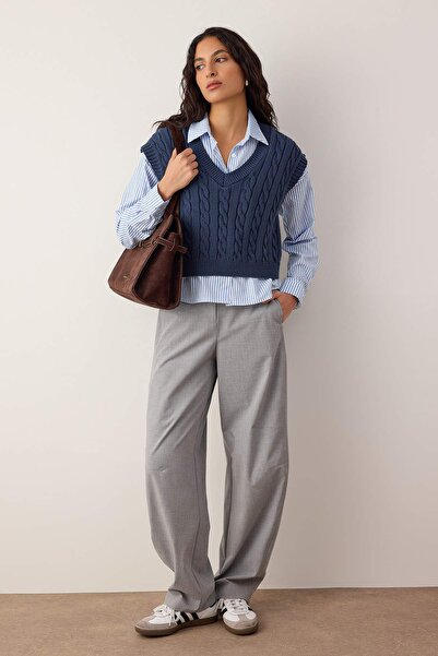 Trendyol Collection Navy Blue Shirt with 2-Piece Hair Braid Knitwear Sweater Twoaw26Sv00008