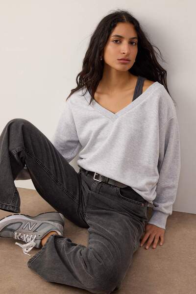 Trendyol Collection Teen Kar Melanj Double Layered Off-Shoulder Knitted Sweatshirt Twoaw26Sw00149