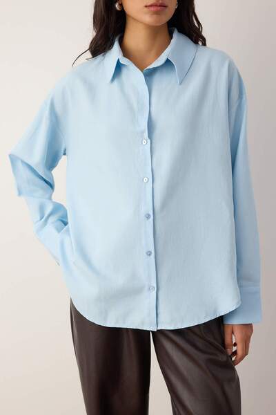 Trendyol Collection Light Blue Oxford Wide/ Oversized Mold Shirt Twoaw26Go00121