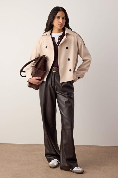 Trendyol Collection Кам'яний круазе оверсайз короткий тренч TWOAW26TR00020